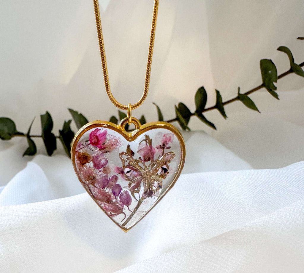 Whispering Hearts  – Handmade Botanical Resin Butterfly Necklace