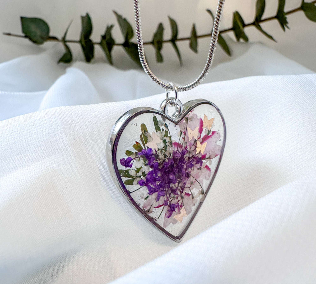 Whispering Hearts  – Handmade Botanical Resin Butterfly Necklace