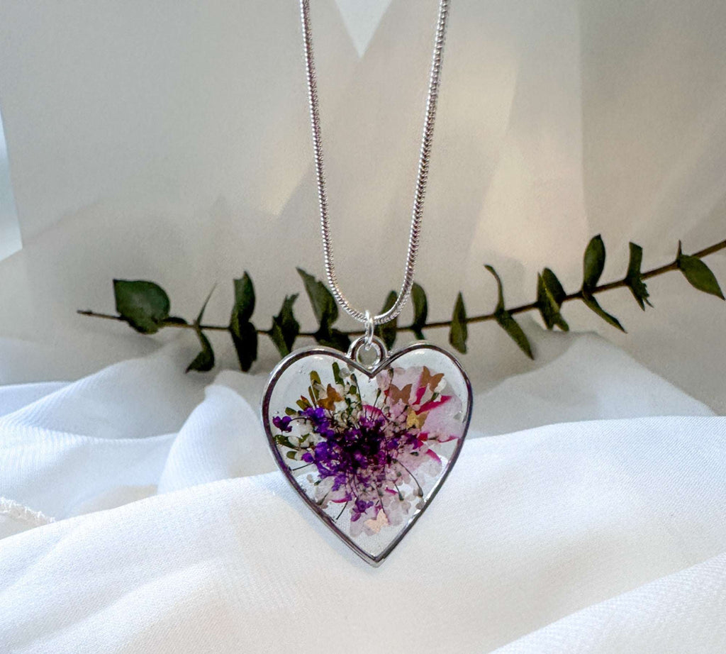 Whispering Hearts  – Handmade Botanical Resin Butterfly Necklace