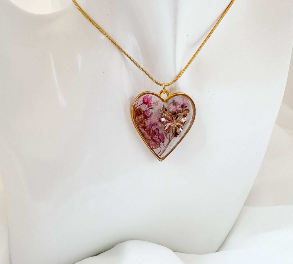 Whispering Hearts  – Handmade Botanical Resin Butterfly Necklace
