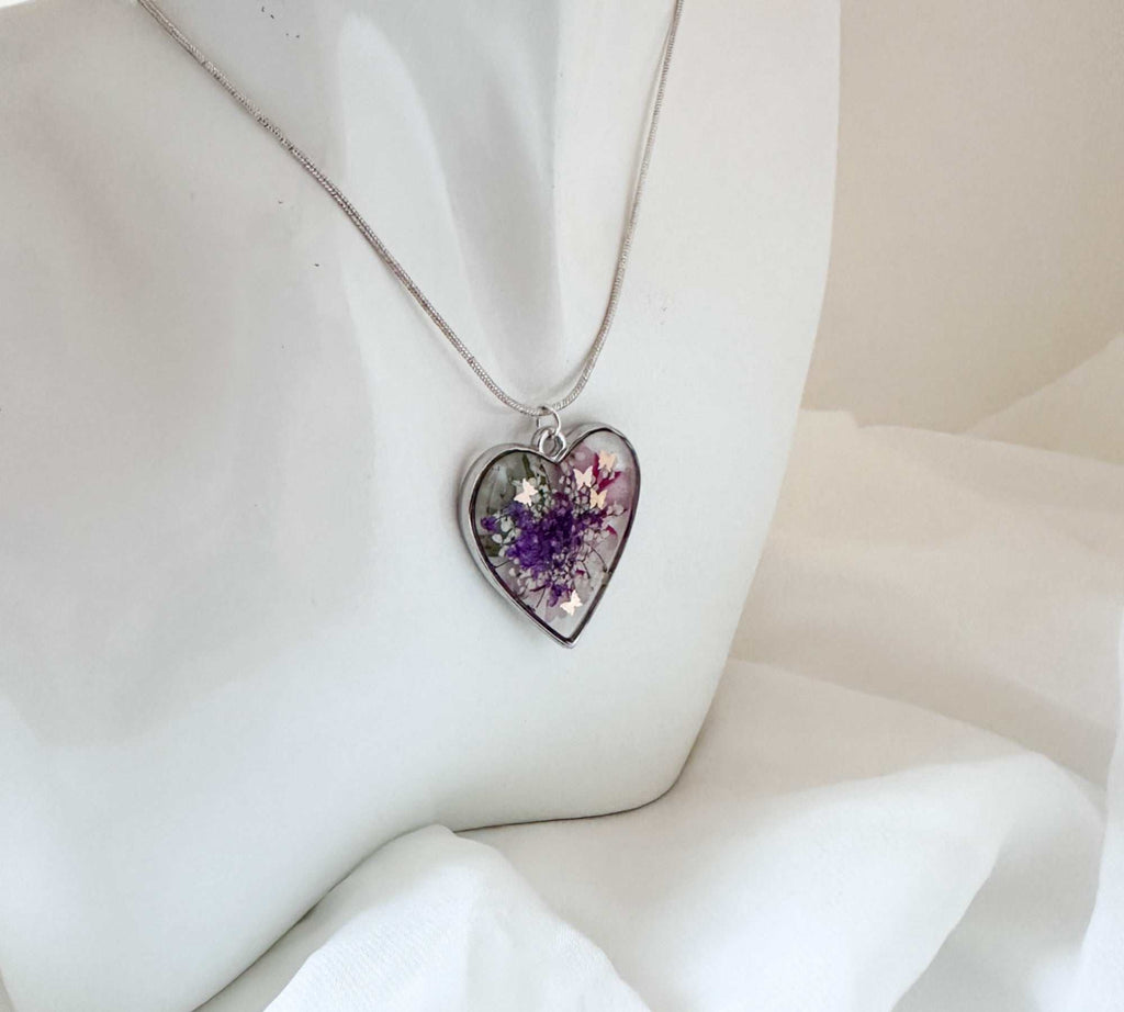 Whispering Hearts  – Handmade Botanical Resin Butterfly Necklace