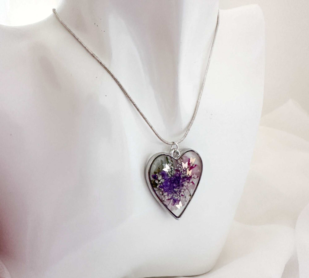 Whispering Hearts  – Handmade Botanical Resin Butterfly Necklace