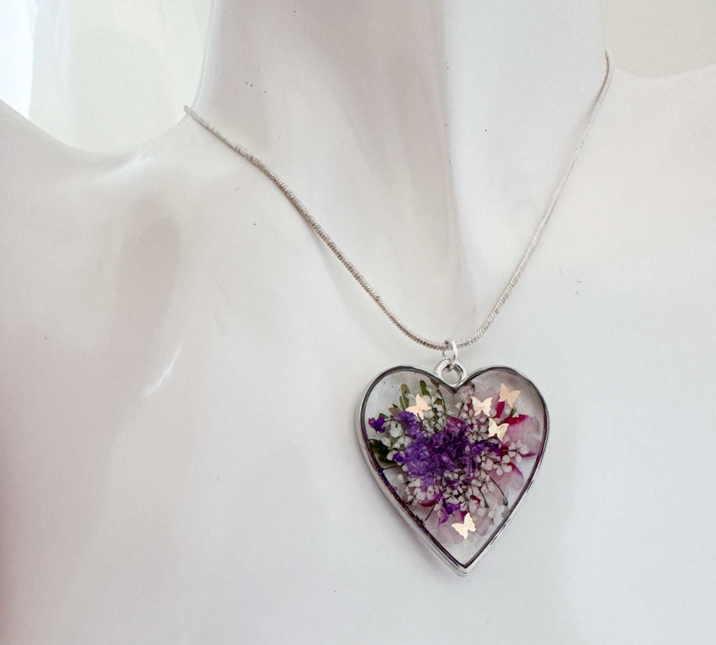 Whispering Hearts  – Handmade Botanical Resin Butterfly Necklace