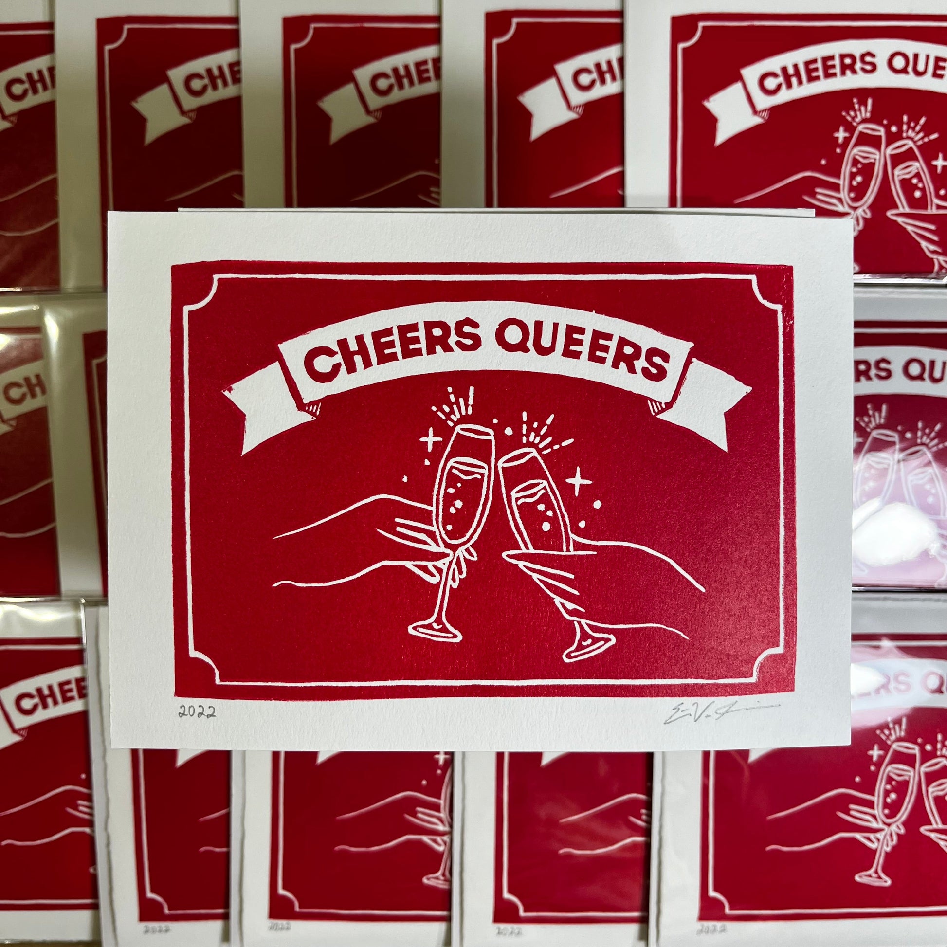 Cheers Queers LINOCUT PRINT