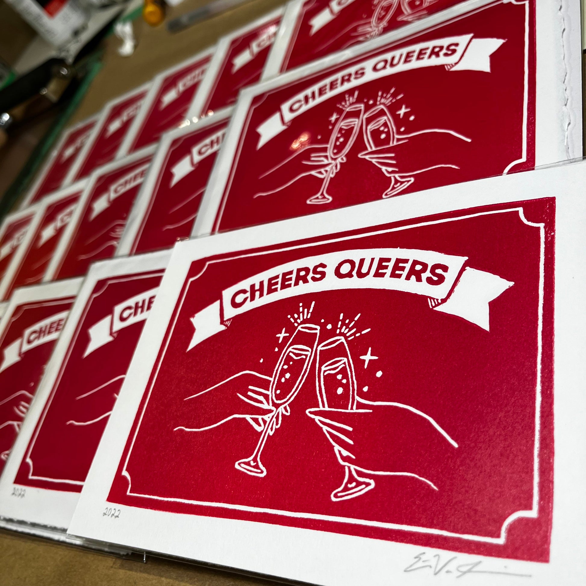 Cheers Queers LINOCUT PRINT
