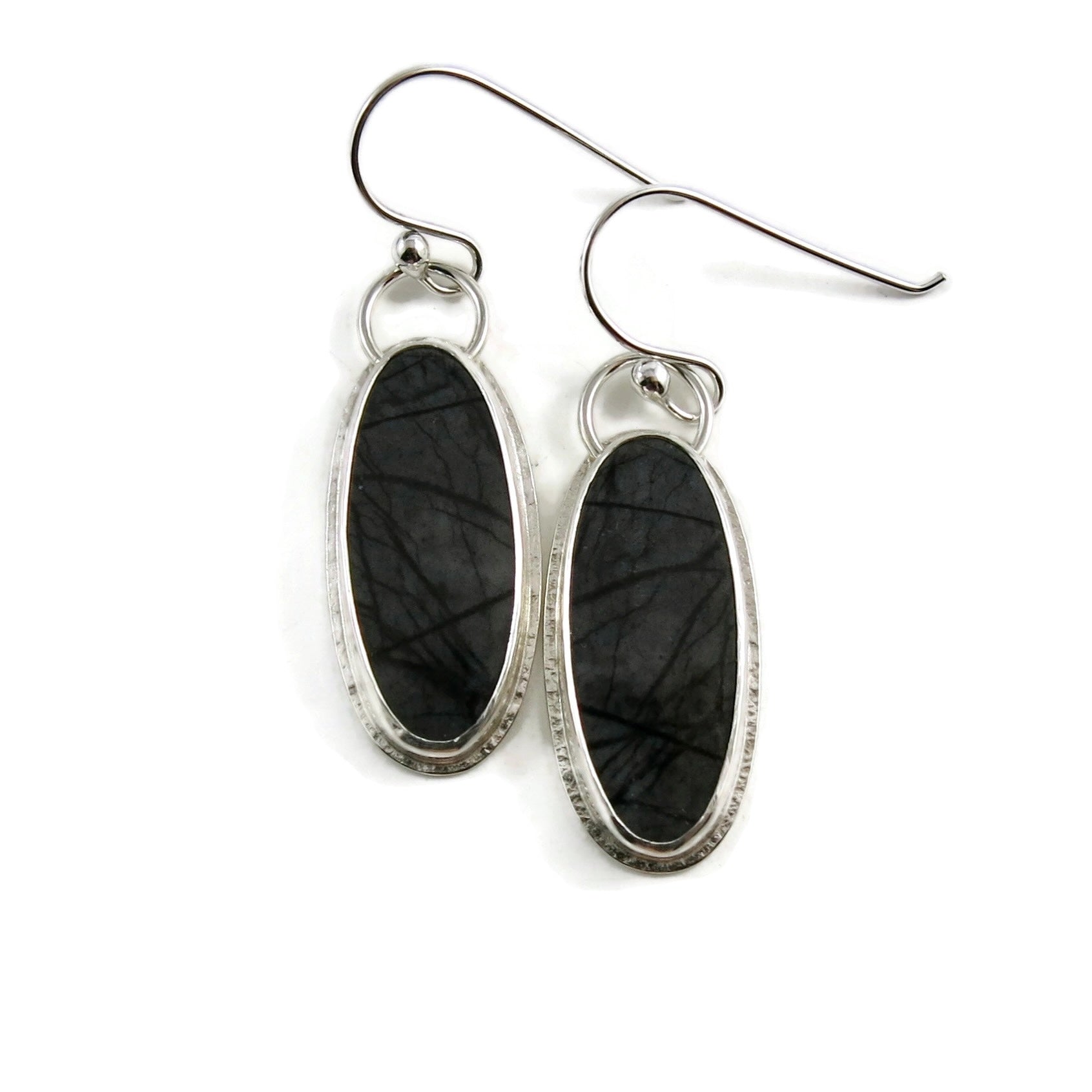 Boucles d'oreilles en jaspe Picasso noir et anthracite • Argent sterling