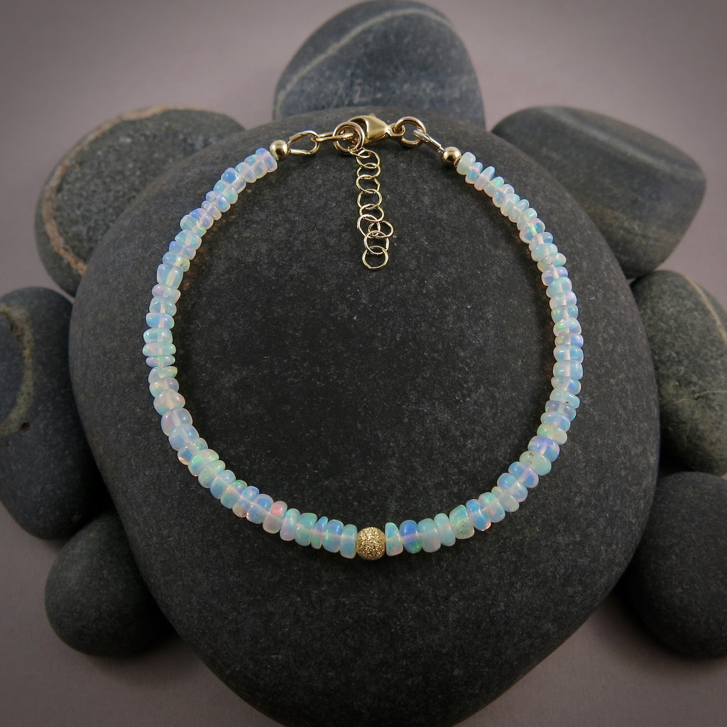 Adjustable Welo Opal Gemstone Bead Bracelet • 14K Gold Fill or Sterling Silver