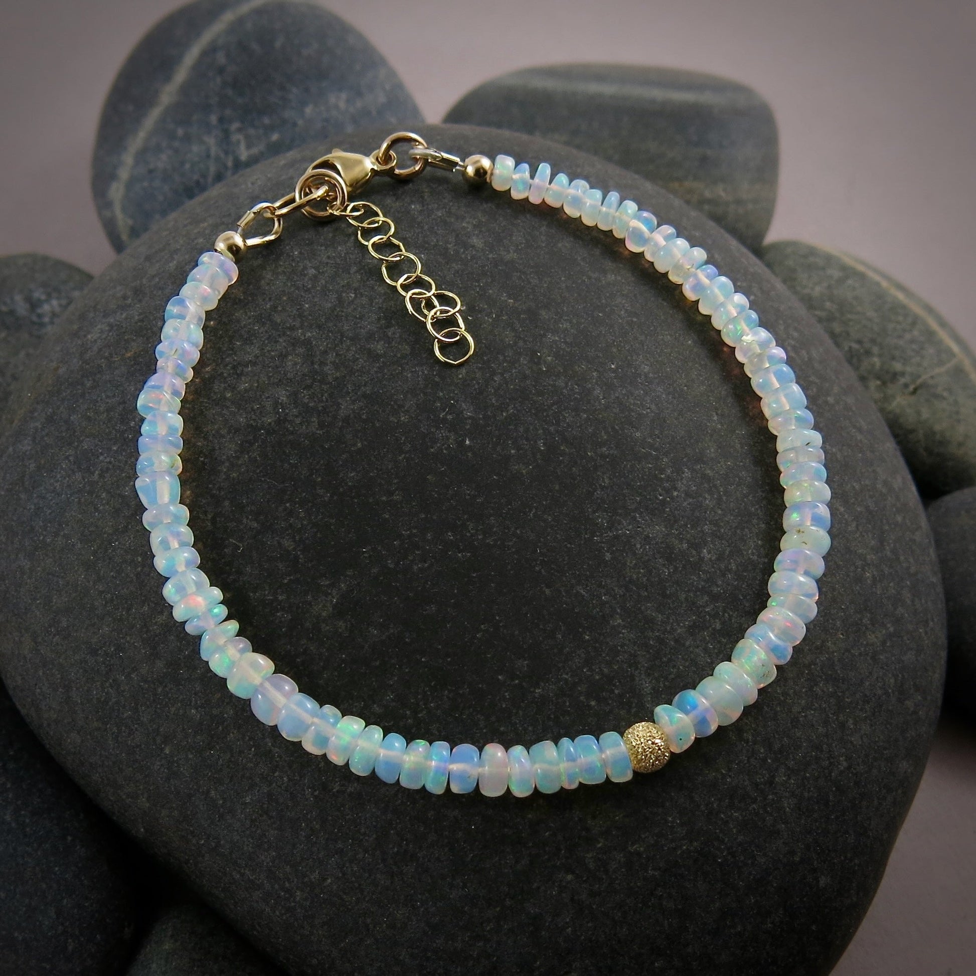 Adjustable Welo Opal Gemstone Bead Bracelet • 14K Gold Fill or Sterling Silver