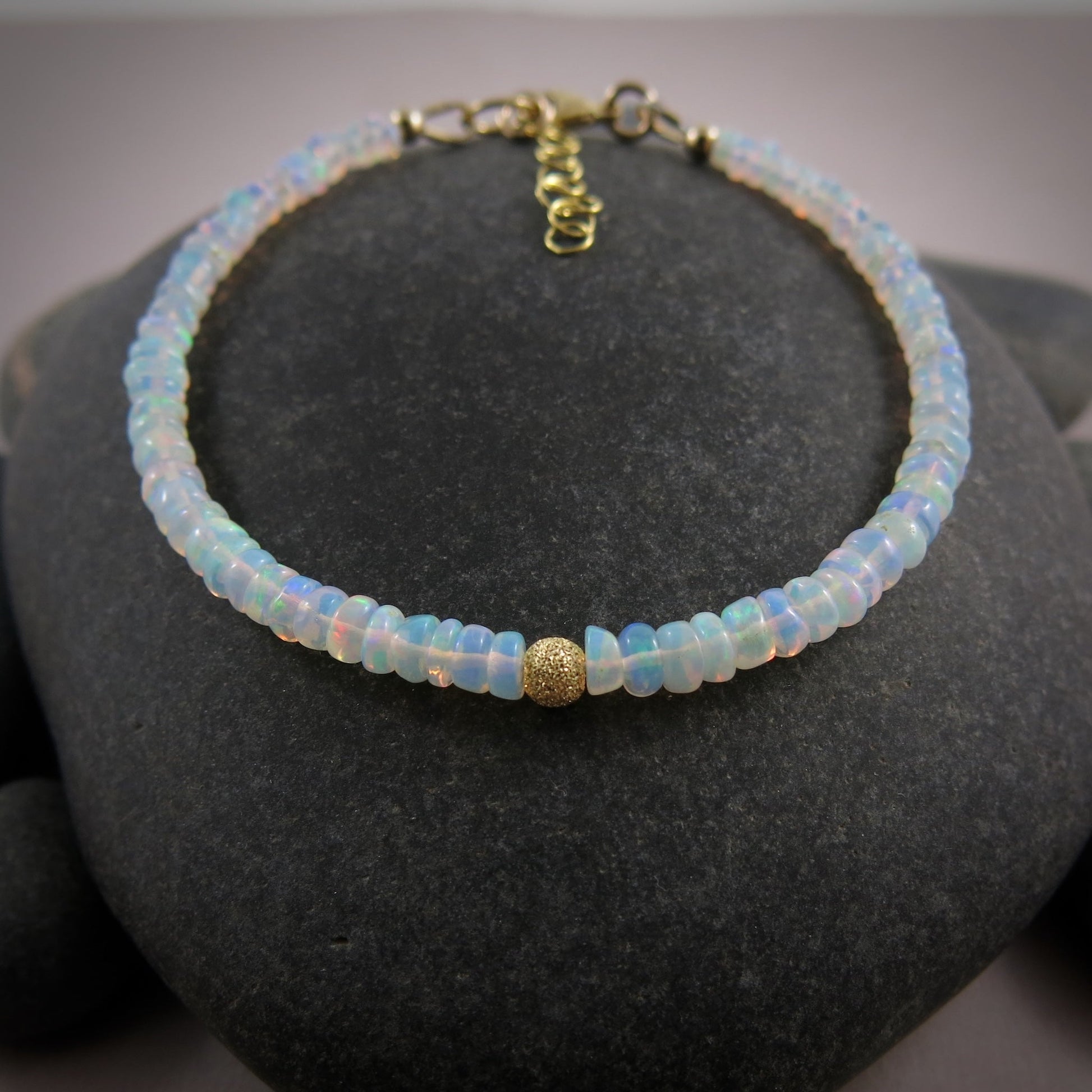 Adjustable Welo Opal Gemstone Bead Bracelet • 14K Gold Fill or Sterling Silver