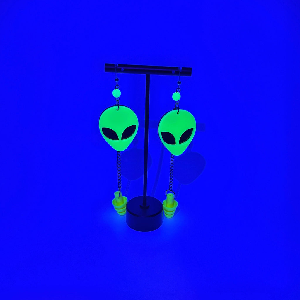 Yellow UV Glow Alien Head Ear Plug Earrings – Out-of-This-World Style & Sensory Support