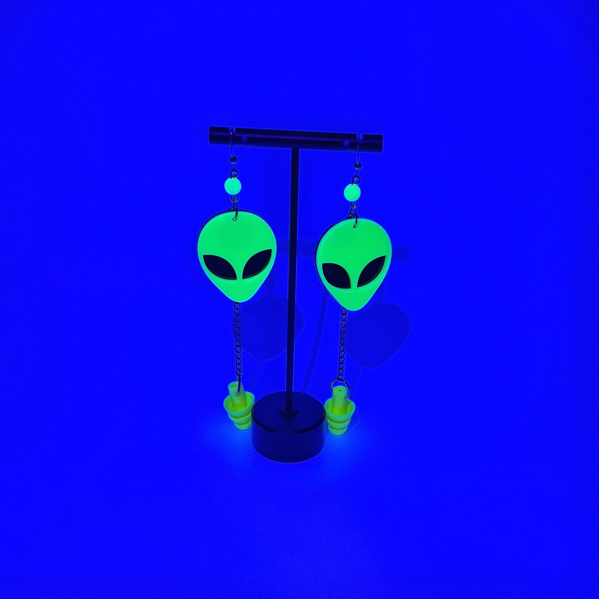 Yellow UV Glow Alien Head Ear Plug Earrings – Out-of-This-World Style & Sensory Support