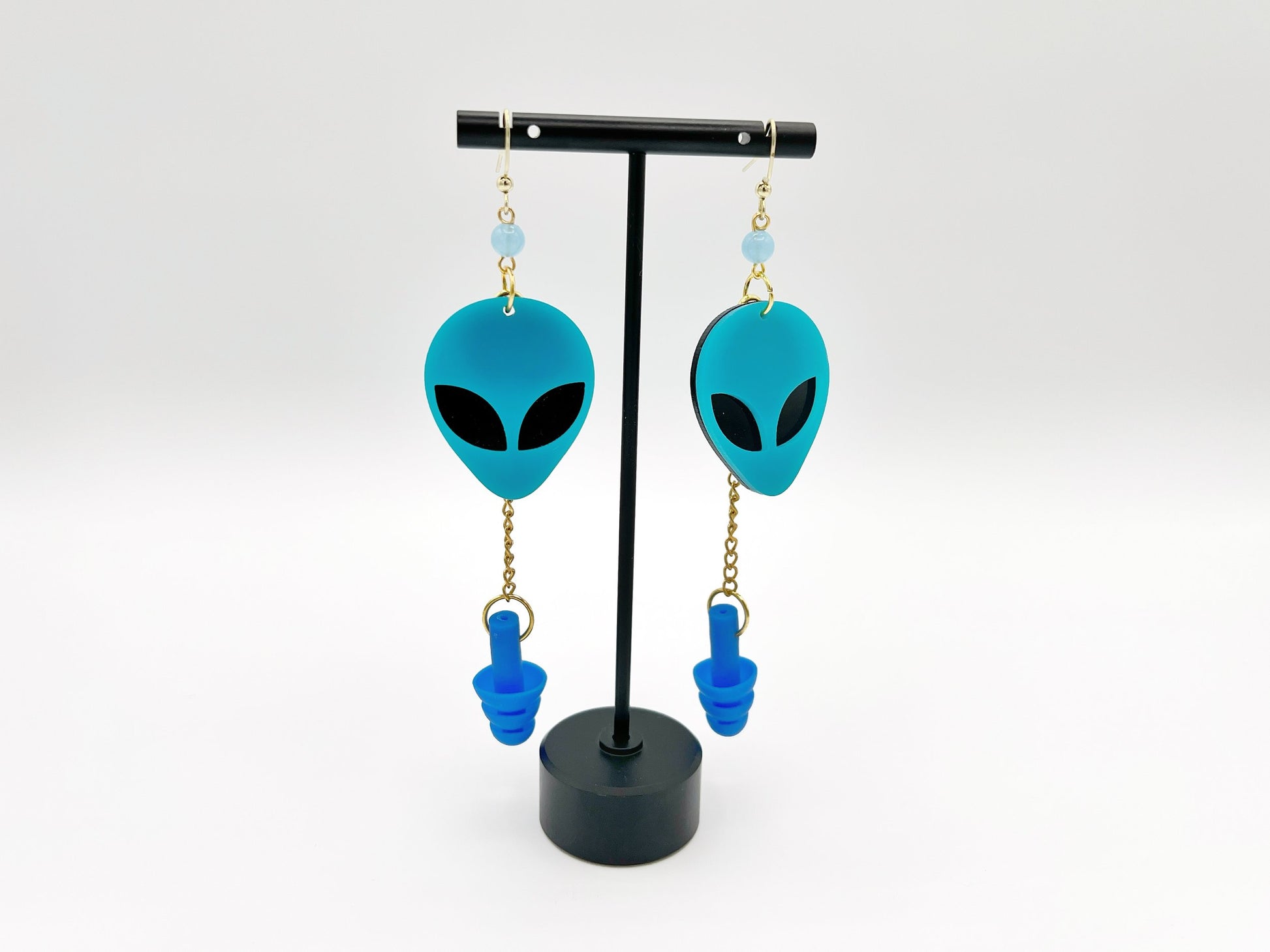 Boucles d'oreilles bouchons d'oreille tête d'alien bleu – Style extra-terrestre et soutien sensoriel 