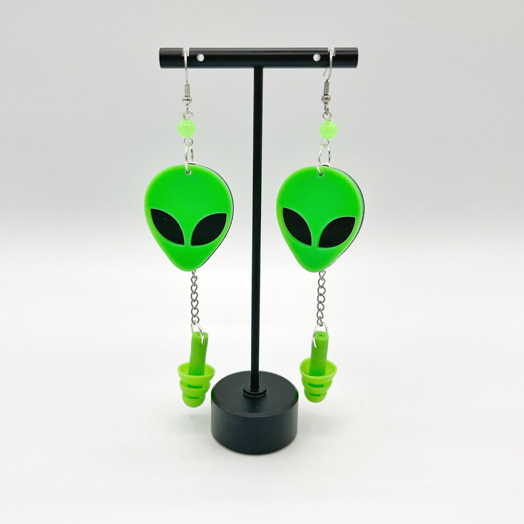 Boucles d'oreilles tête d'alien vertes fluorescentes UV – Style extra-terrestre et soutien sensoriel