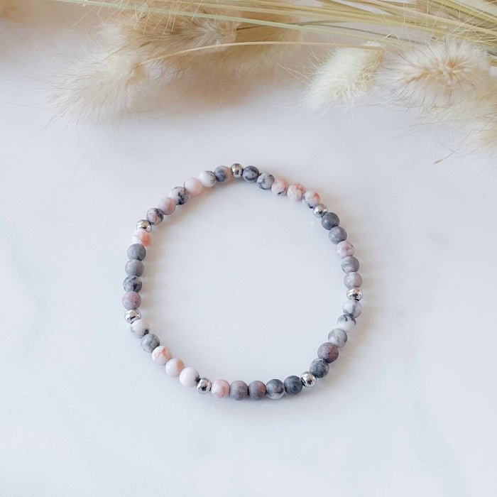 PINKY | Bracelet en jaspe zébrée rose et acier inoxydable