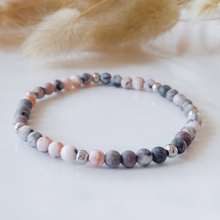 PINKY | Bracelet en jaspe zébrée rose et acier inoxydable