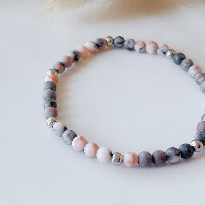 PINKY | Bracelet en jaspe zébrée rose et acier inoxydable