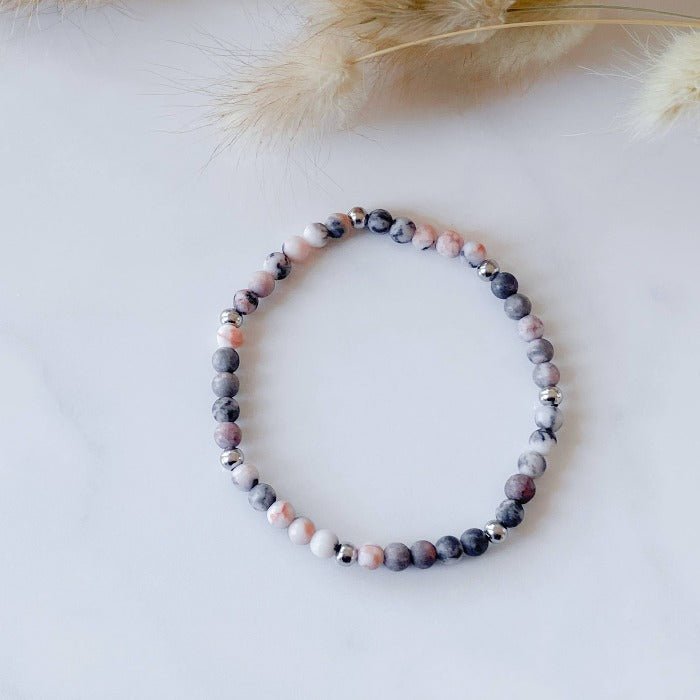 PINKY | Bracelet en jaspe zébrée rose et acier inoxydable