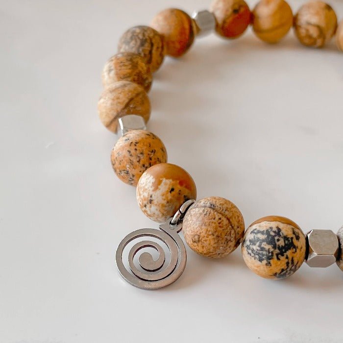 SABLE | Bracelet en jaspe paysage et acier inoxydable