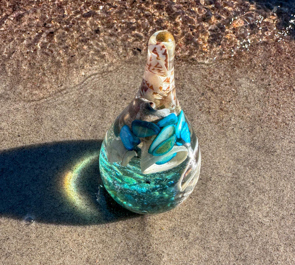 Seashell Serenade Ring Holder with Real Seashells and Sand