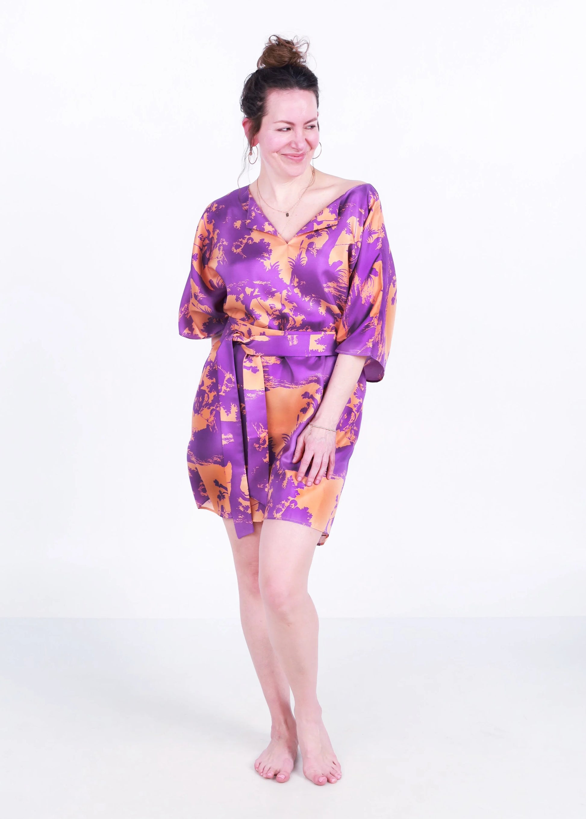 pop toile violet & apricot silk caftan