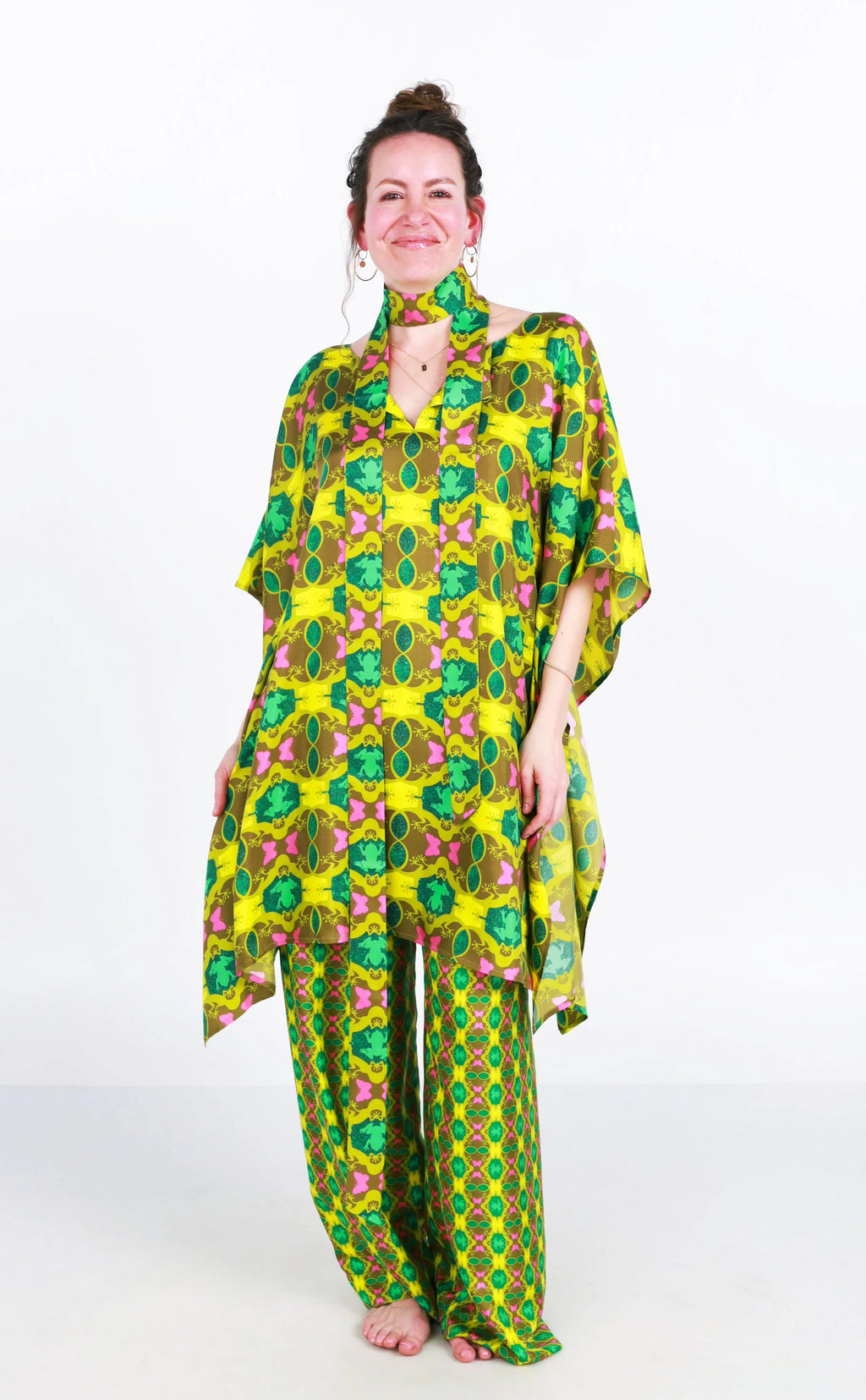 caftan en soie émeraude Lizard Lounge 