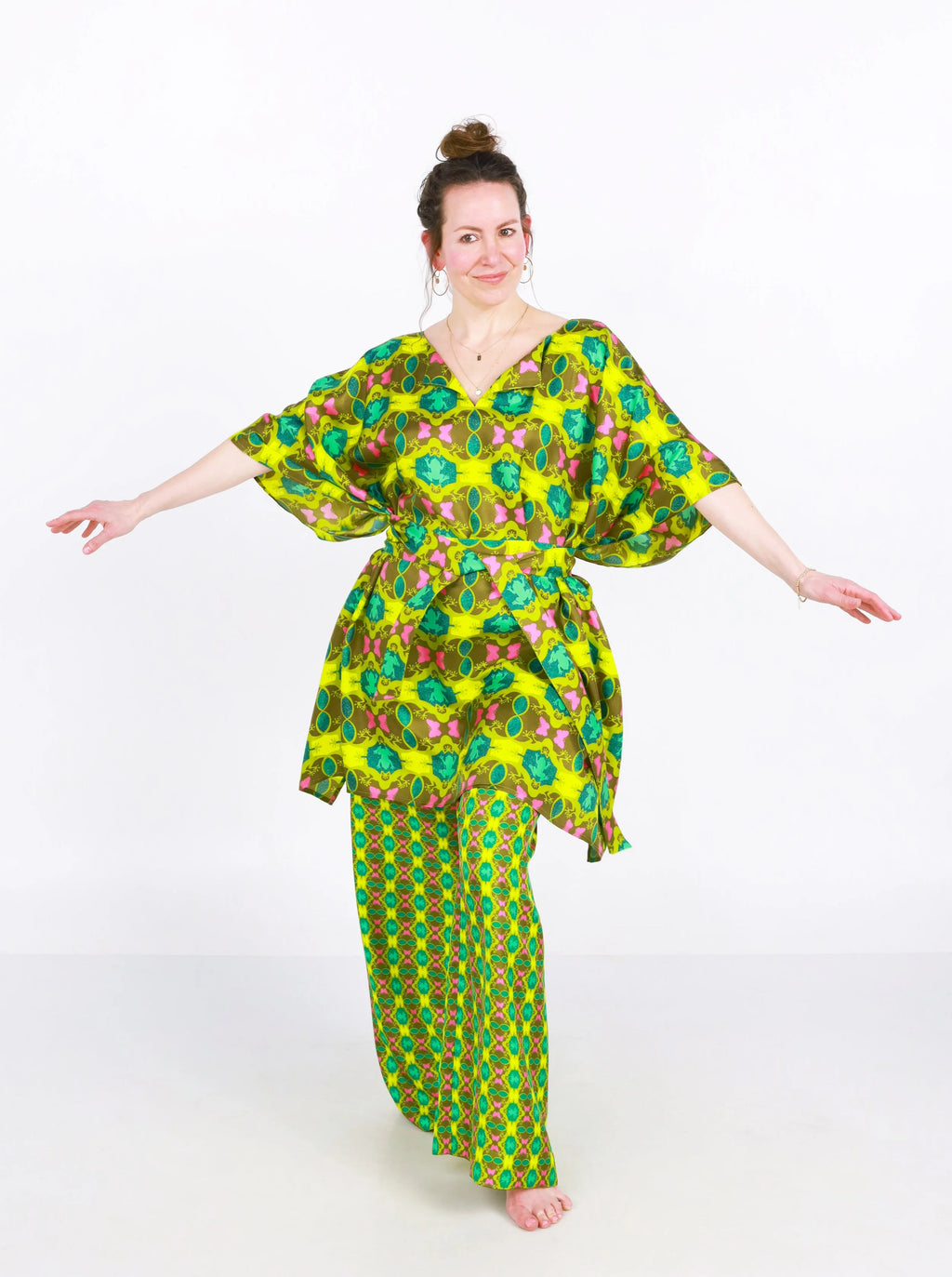 pantalon en soie émeraude lézard lounge 