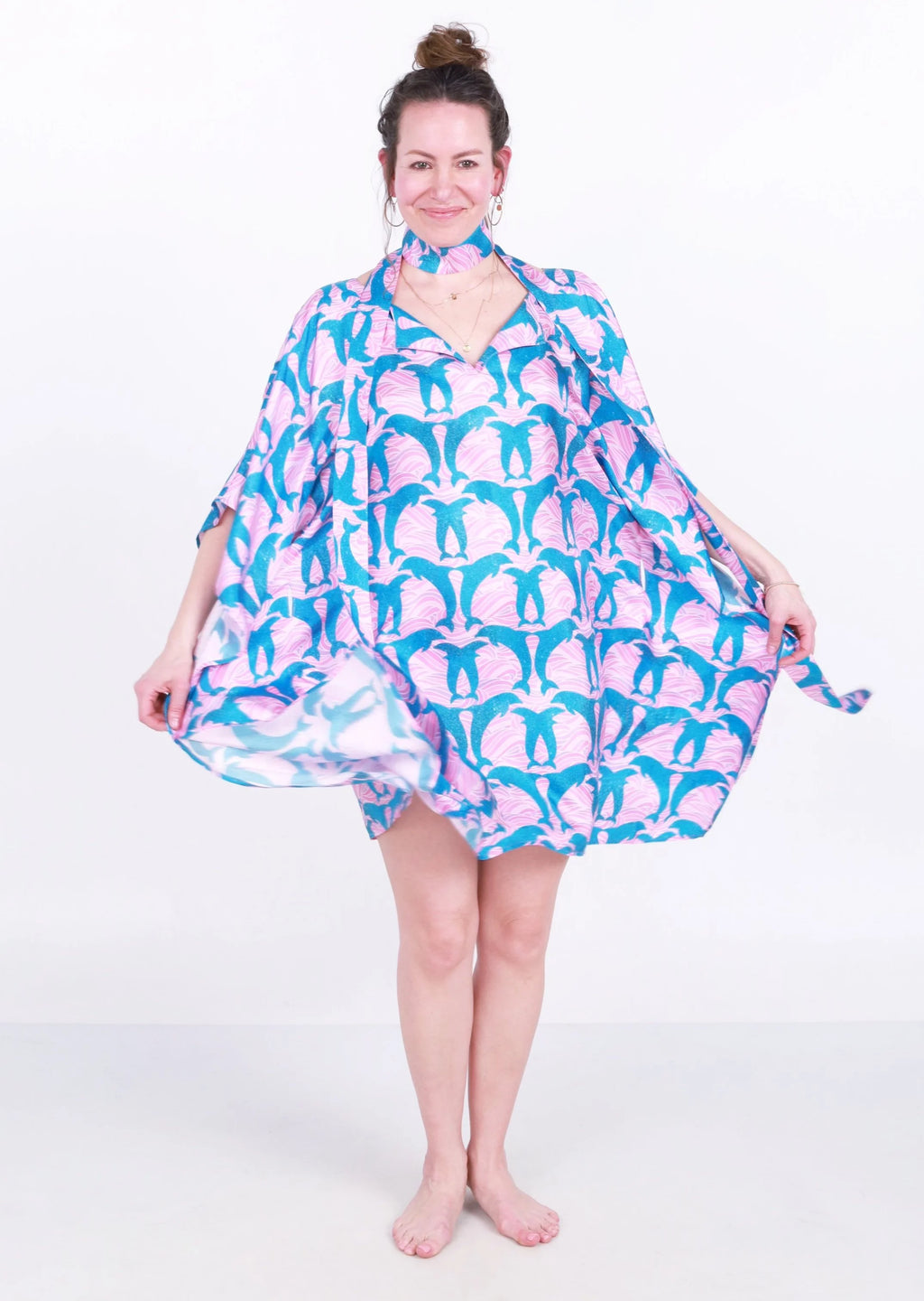 caftan en soie saphir disco dolphins 