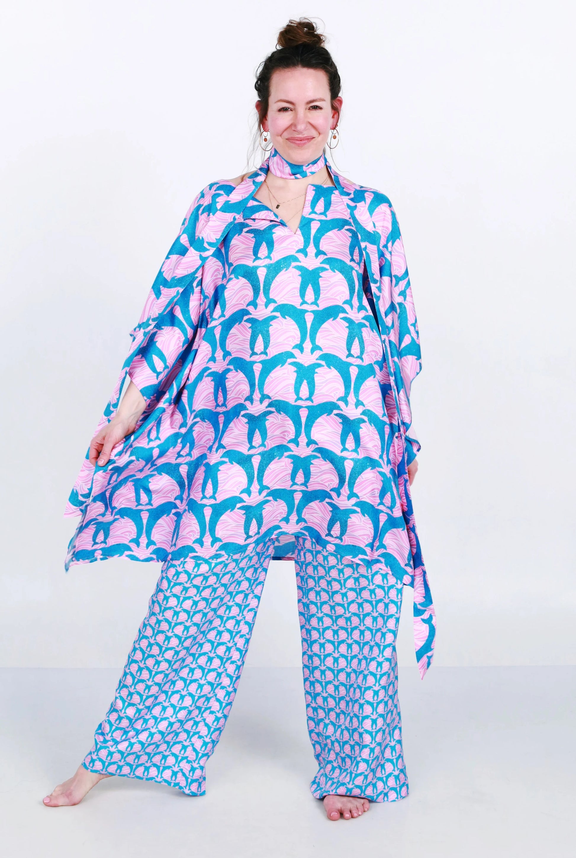 caftan en soie saphir disco dolphins 