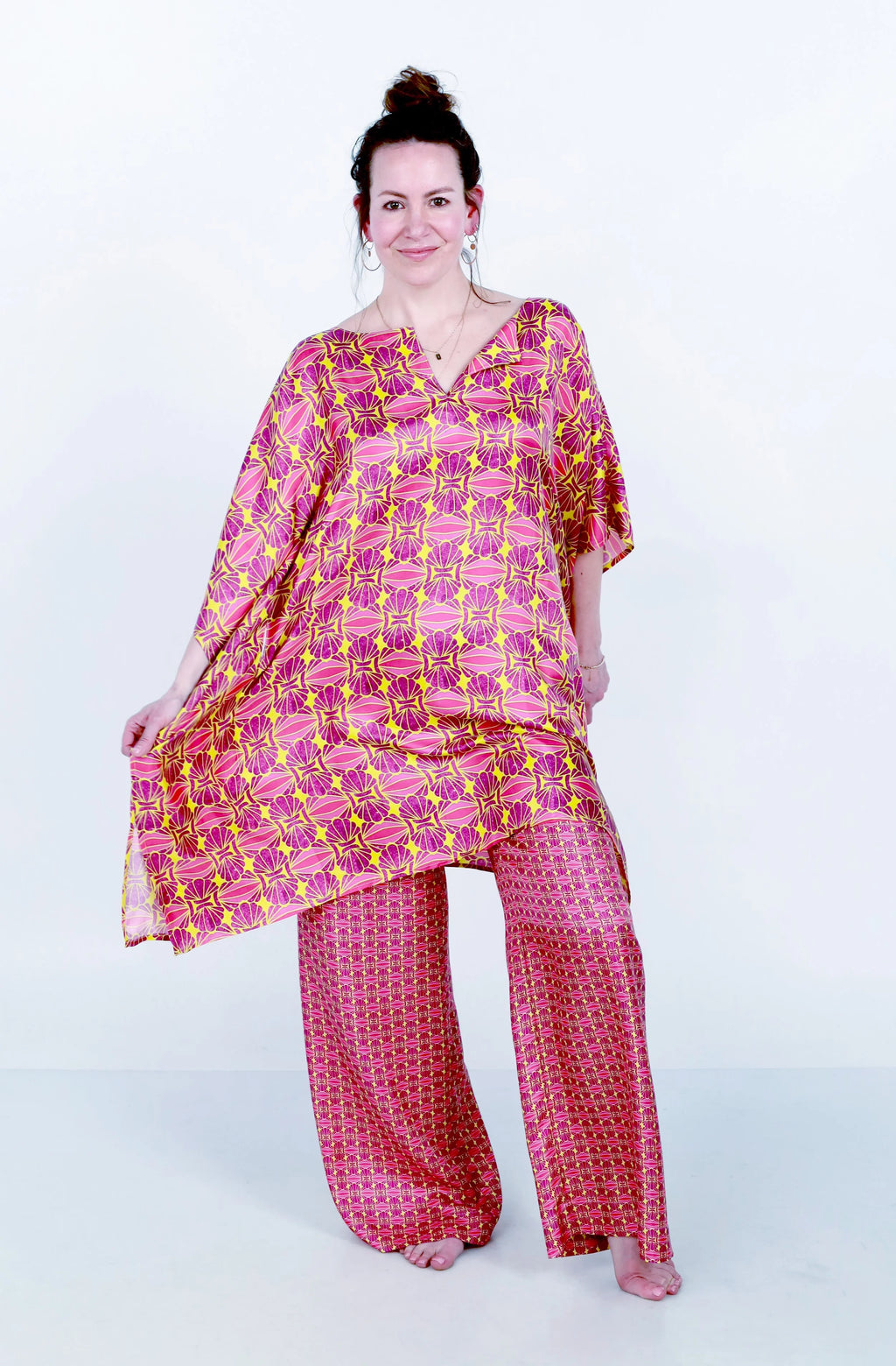 seashell samba amethyst silk caftan