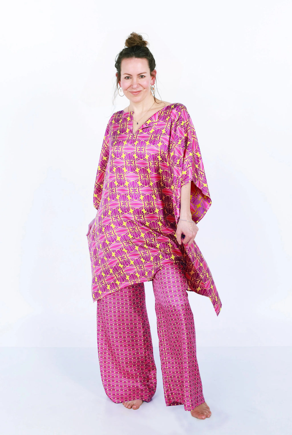 seashell samba amethyst silk caftan