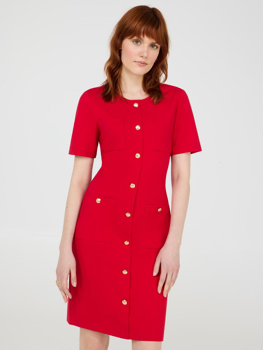 Short Sleeve Button-Front Dress