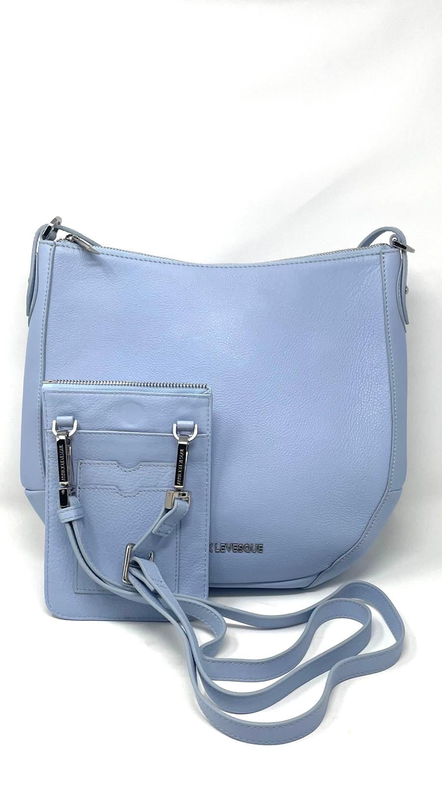 Light Blue Leather Handbag, 2-in-1, Isabelle