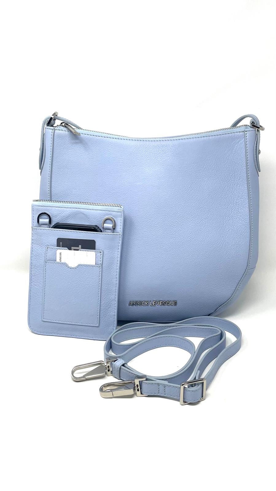 Light Blue Leather Handbag, 2-in-1, Isabelle