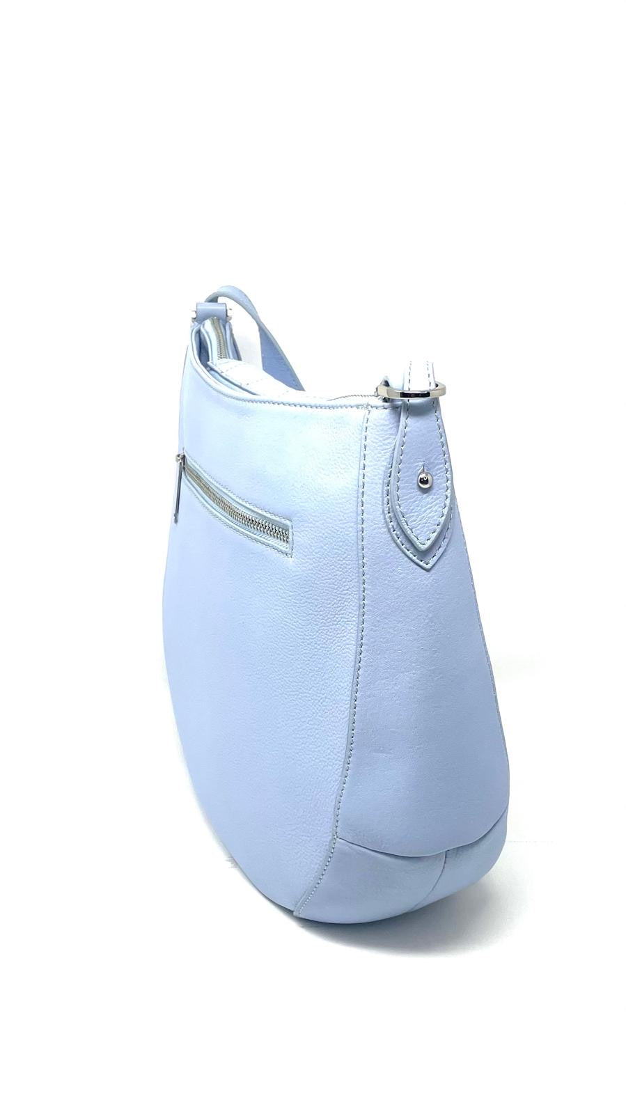 Light Blue Leather Handbag, 2-in-1, Isabelle