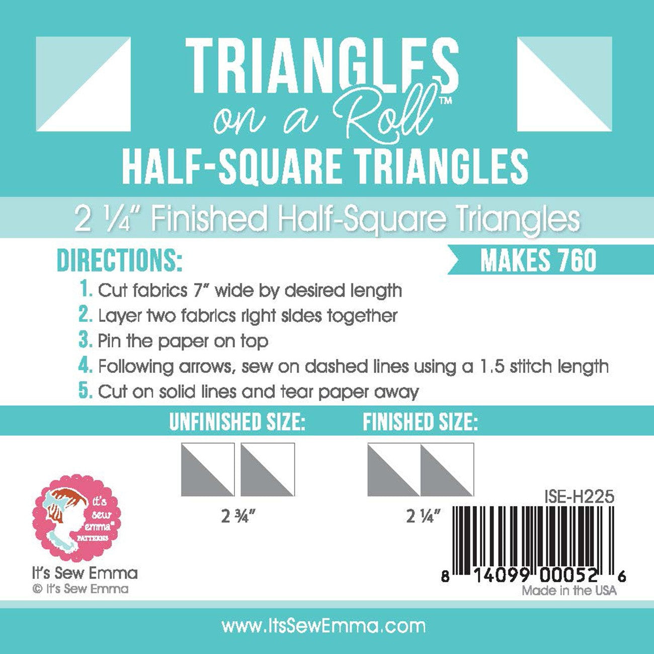 Triangles sur un rouleau Triangles demi-carrés finis de 2-1/4 po
