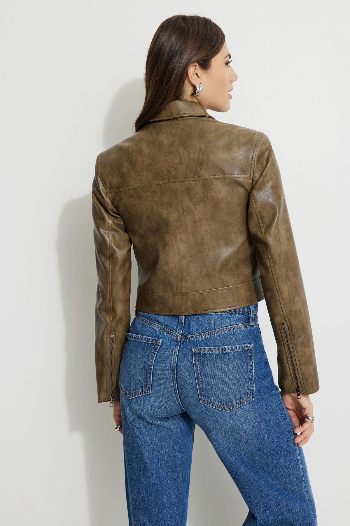 Veste de moto en similicuir délavé