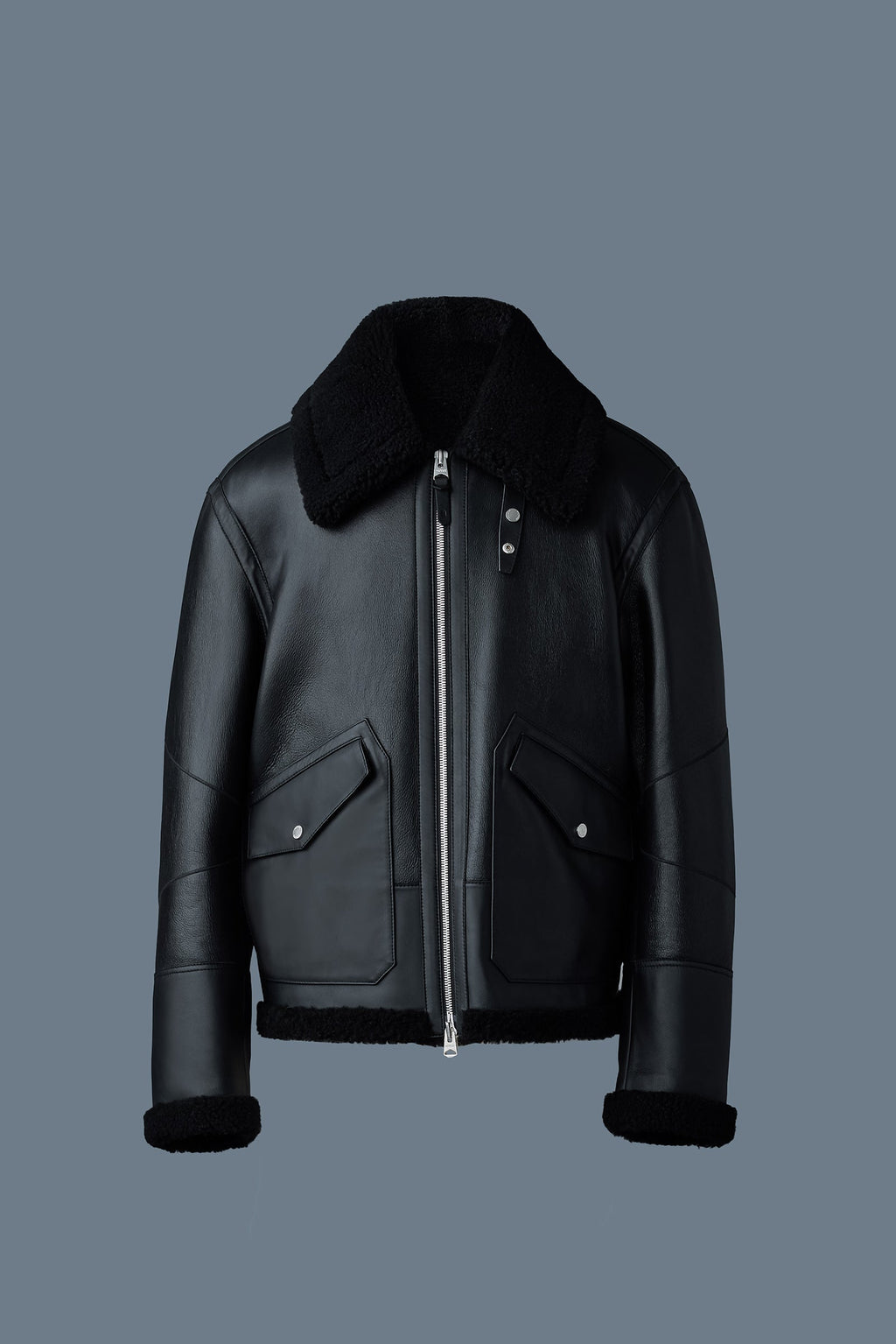 Veste style aviateur ATLAS-SH en peau lainée et cuir