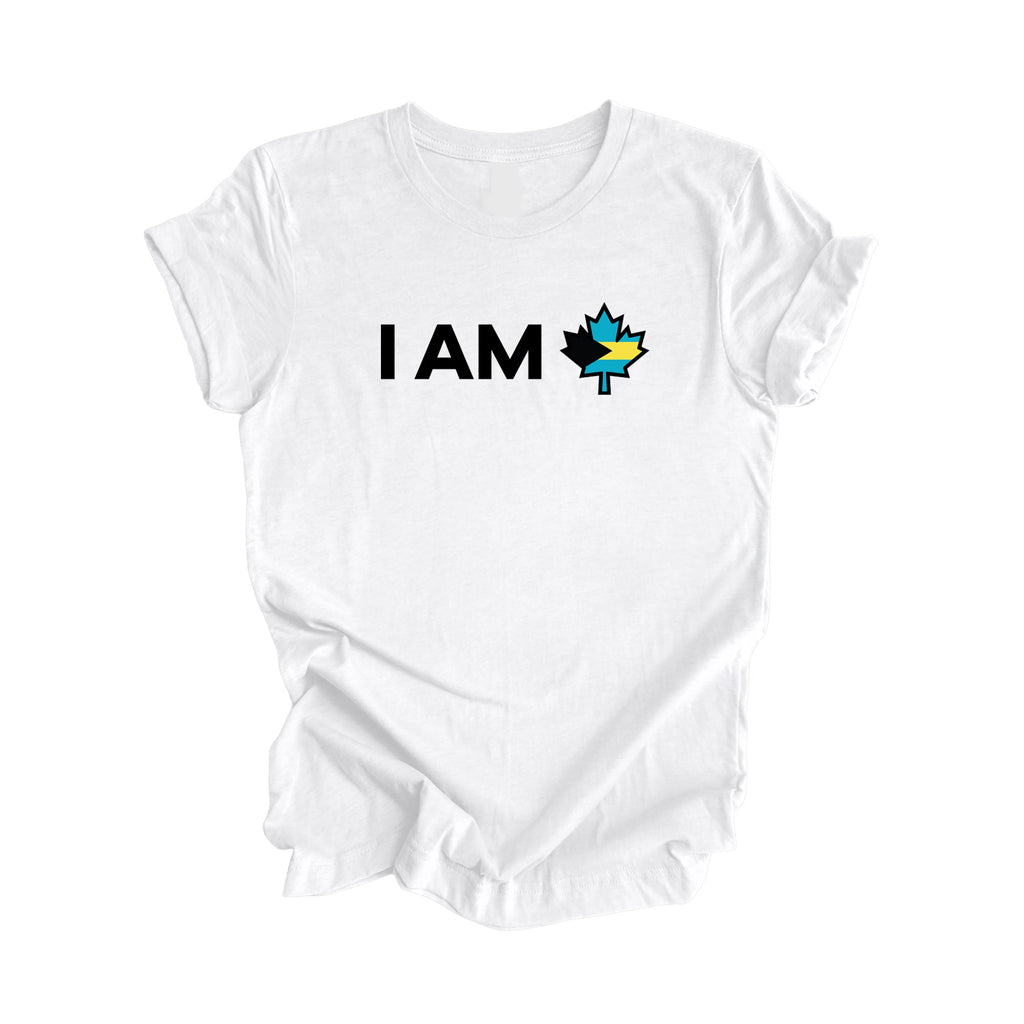 I Am Canada - Canadian Maple Leaf with Bahamas Flag, Canadian Gift T-Shirt, Bahamas Present, National Flag Tee Shirt - Inspired X