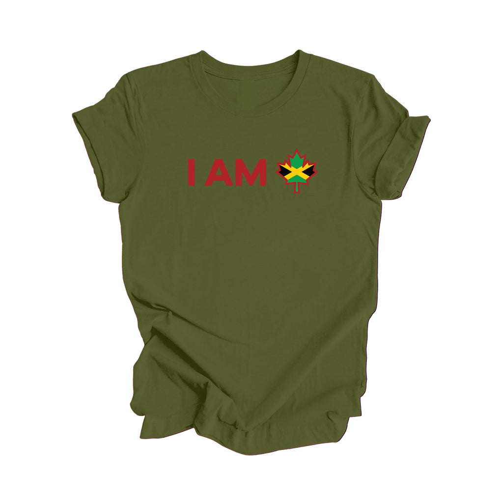 I Am Canada - Canadian Maple Leaf with Jamaica Rasta Flag, Canadian Gift T-Shirt, Jamaica Rasta Present, National Flag Tee Shirt - Inspired X