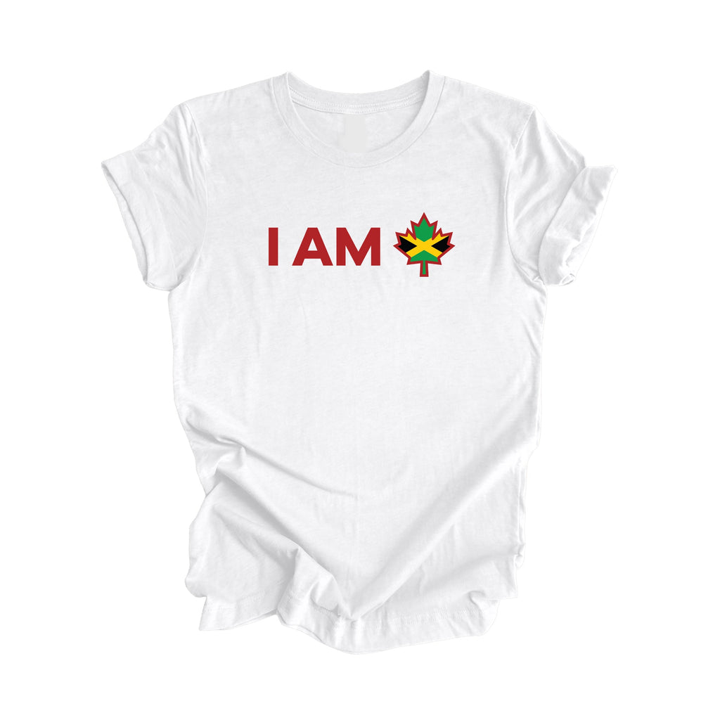 I Am Canada - Canadian Maple Leaf with Jamaica Rasta Flag, Canadian Gift T-Shirt, Jamaica Rasta Present, National Flag Tee Shirt - Inspired X