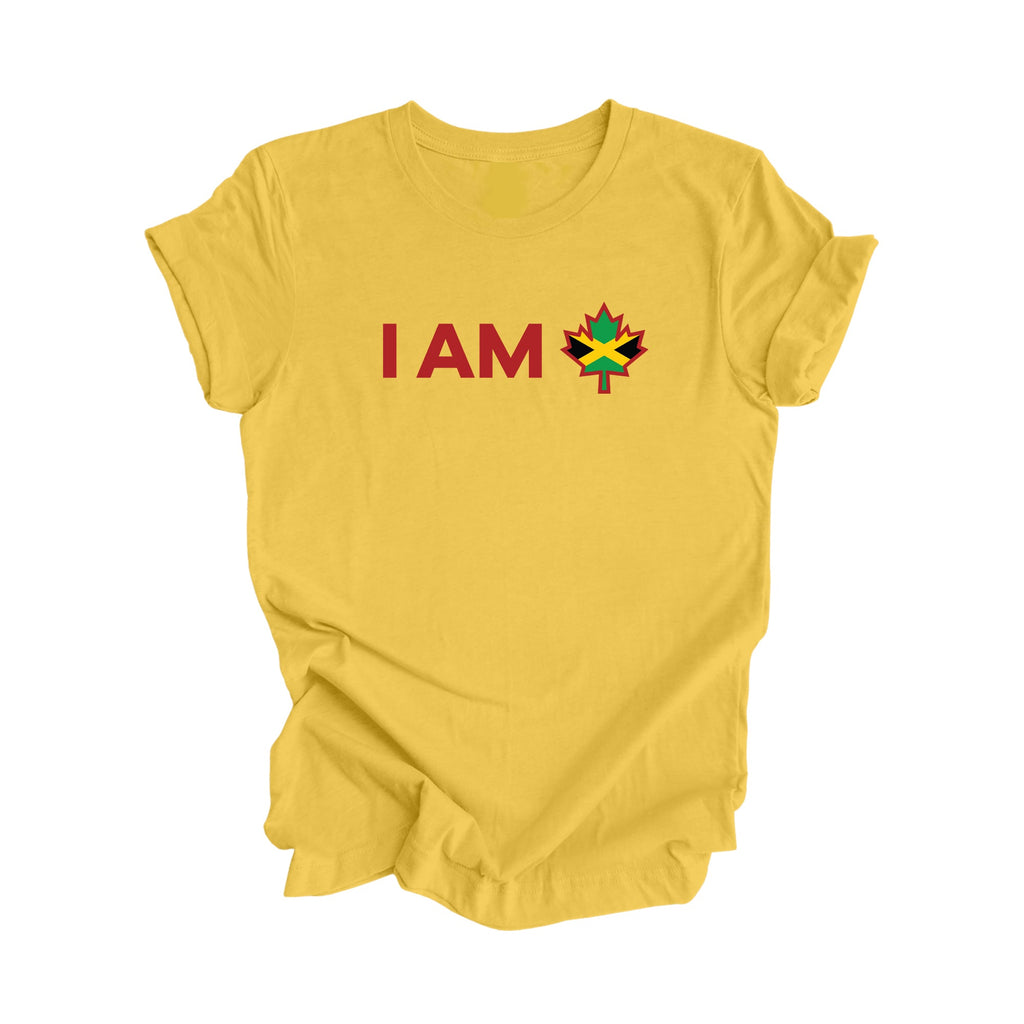 I Am Canada - Canadian Maple Leaf with Jamaica Rasta Flag, Canadian Gift T-Shirt, Jamaica Rasta Present, National Flag Tee Shirt - Inspired X