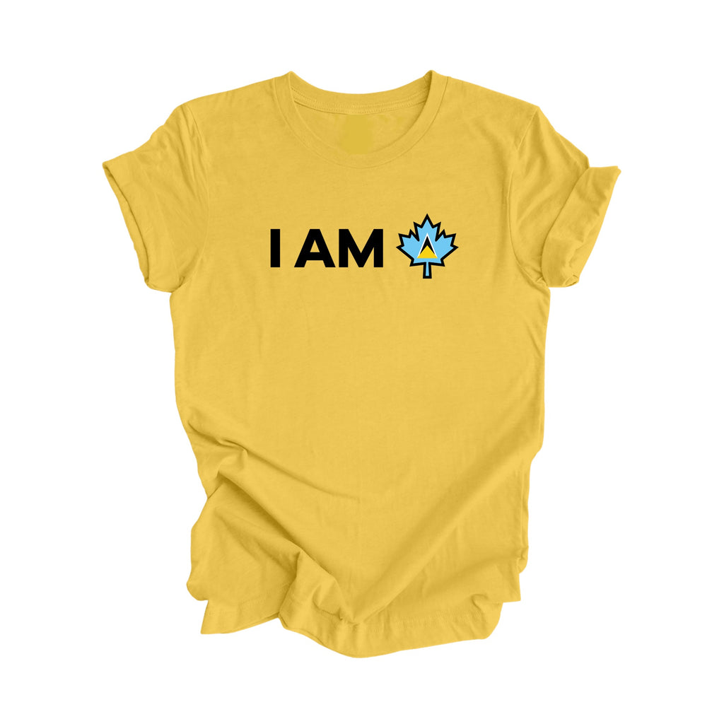 I Am Canada - Canadian Maple Leaf with Saint Lucia Flag, Canadian Gift T-Shirt, Saint Lucia Present, National Flag Tee Shirt - Inspired X