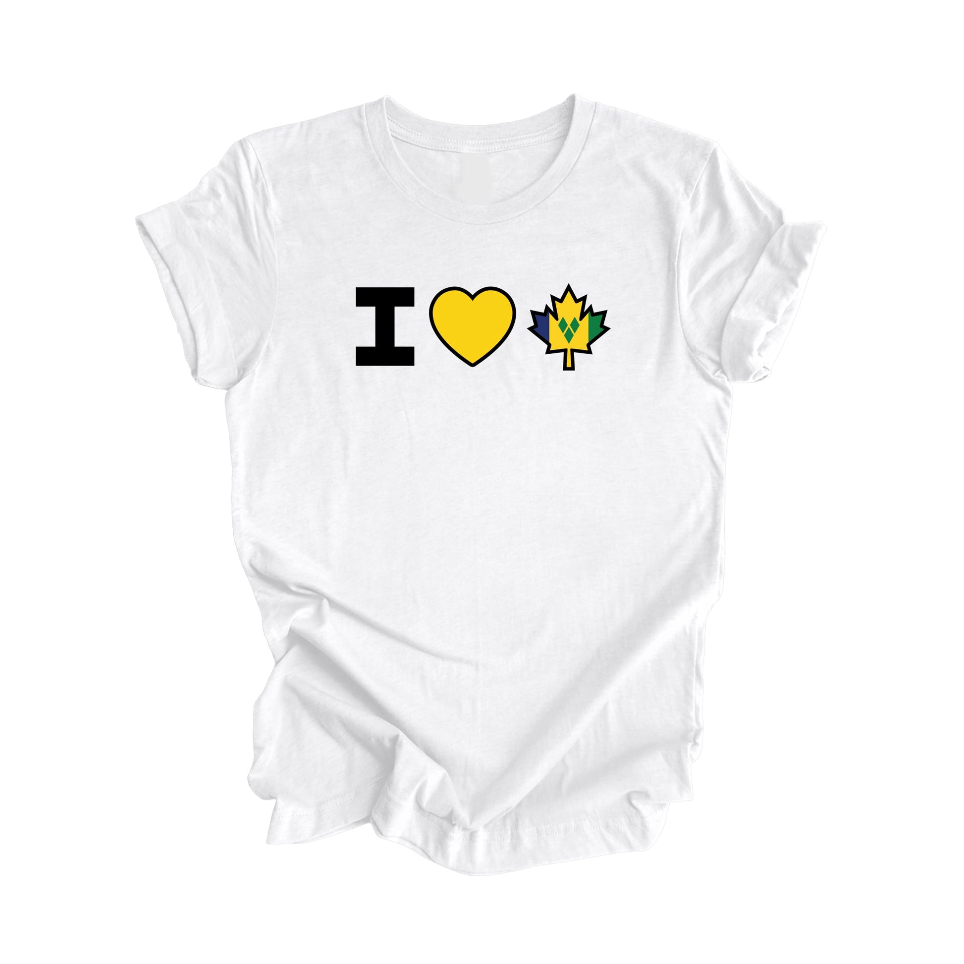 I Love Canada - Canadian Maple Leaf with Saint Vincent and the Grenadines Flag, Canadian Gift T-Shirt, Saint Vincent and the Grenadines Present, National Flag Tee Shirt - Inspired X