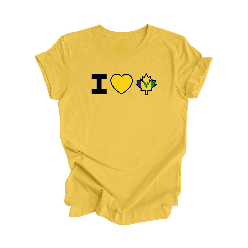 I Love Canada - Canadian Maple Leaf with Saint Vincent and the Grenadines Flag, Canadian Gift T-Shirt, Saint Vincent and the Grenadines Present, National Flag Tee Shirt - Inspired X