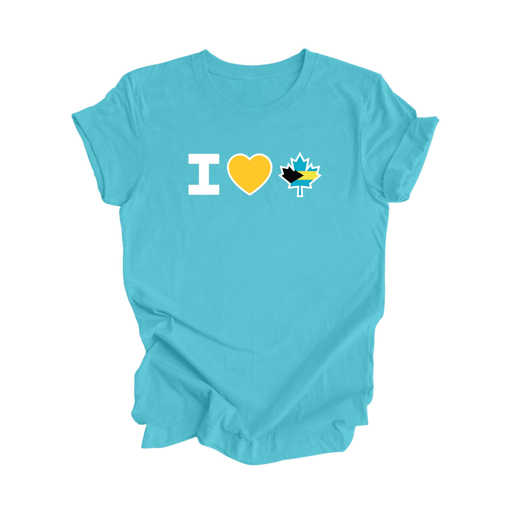 I Love Canada - Canadian Maple Leaf with Bahamas Flag, Canadian Gift T-Shirt, Bahamian Present, National Flag Tee Shirt - Inspired X
