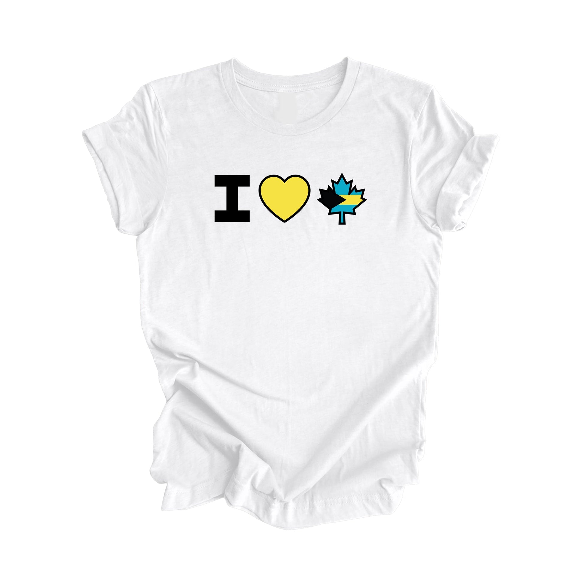 I Love Canada - Canadian Maple Leaf with Bahamas Flag, Canadian Gift T-Shirt, Bahamian Present, National Flag Tee Shirt - Inspired X