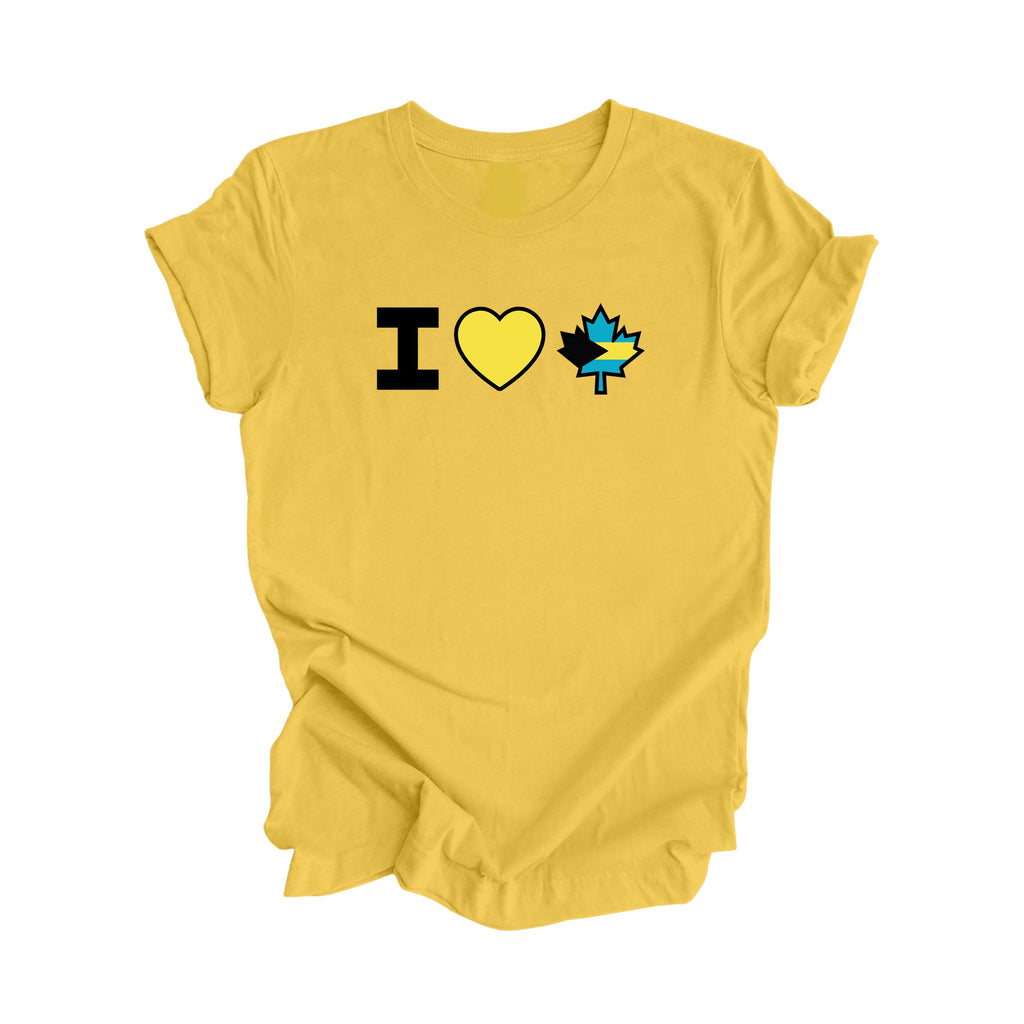 I Love Canada - Canadian Maple Leaf with Bahamas Flag, Canadian Gift T-Shirt, Bahamian Present, National Flag Tee Shirt - Inspired X