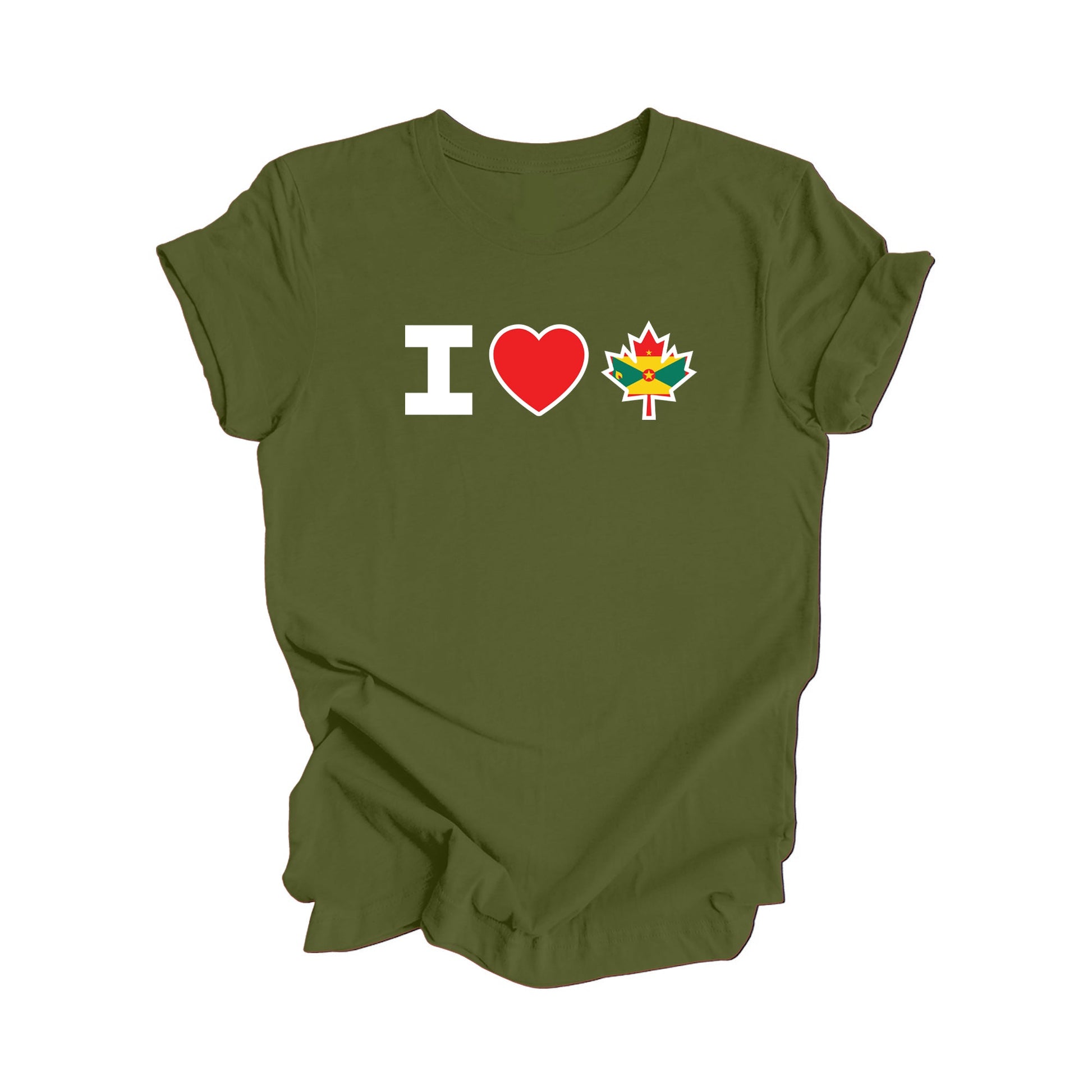 I Love Canada - Canadian Maple Leaf with Grenadian Flag, Canadian Gift T-Shirt, Grenadian Present, National Flag Tee Shirt - Inspired X