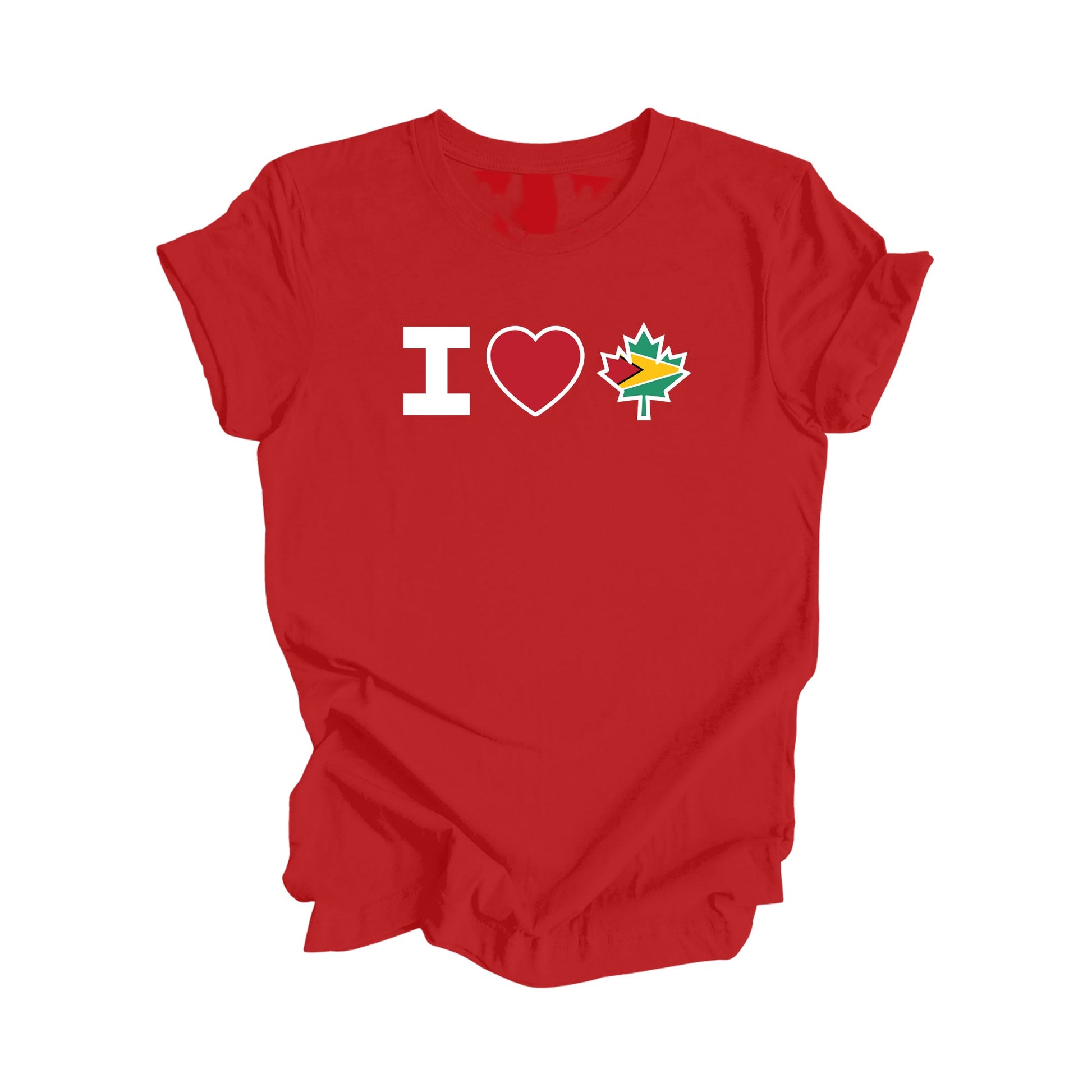 I Love Canada - Canadian Maple Leaf with Guyana Flag, Canadian Gift T-Shirt, Guyana Present, National Flag Tee Shirt - Inspired X