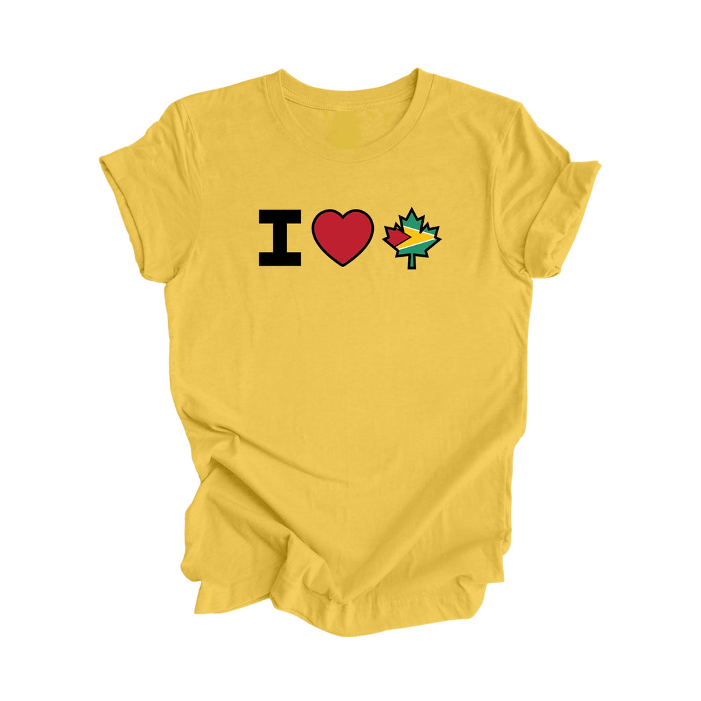 I Love Canada - Canadian Maple Leaf with Guyana Flag, Canadian Gift T-Shirt, Guyana Present, National Flag Tee Shirt - Inspired X